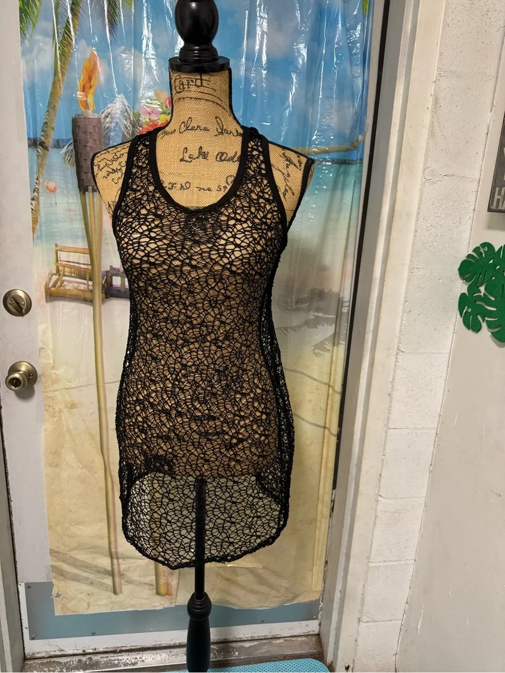 Ingear Black Crochet Open-Knit Tank Cover-Up